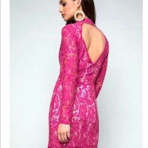 NWT!! BEBE Fuschia lace cutout dress Size L